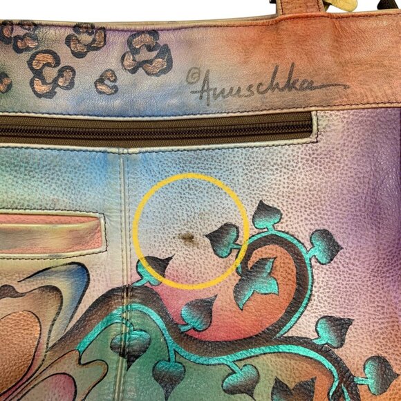 Anuschka Painted Butterfly Leather Hobo Shoulder Bag Zip Top Purse Dual Straps - Picture 9 of 16